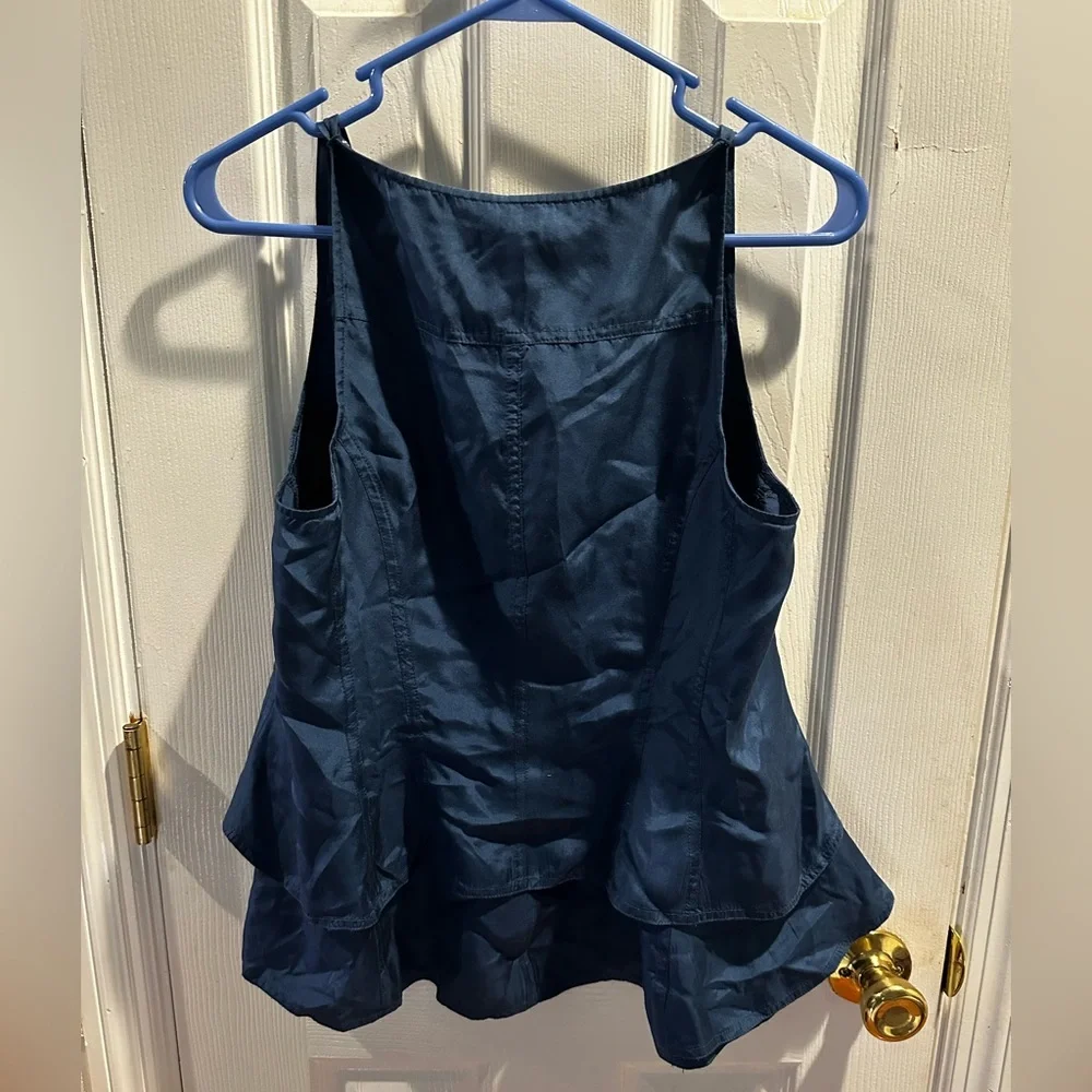 J‎ Crew Blue Tiered Tank Size 2 100% Silk